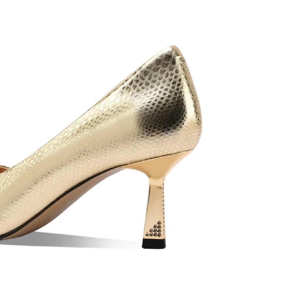 【JOCHEBED HU】Women Pumps Genuine Leather Pointy Toe 6.5CM Thin High Heels Dress Party Prom Basic Shoes Woman Large Size 33-43