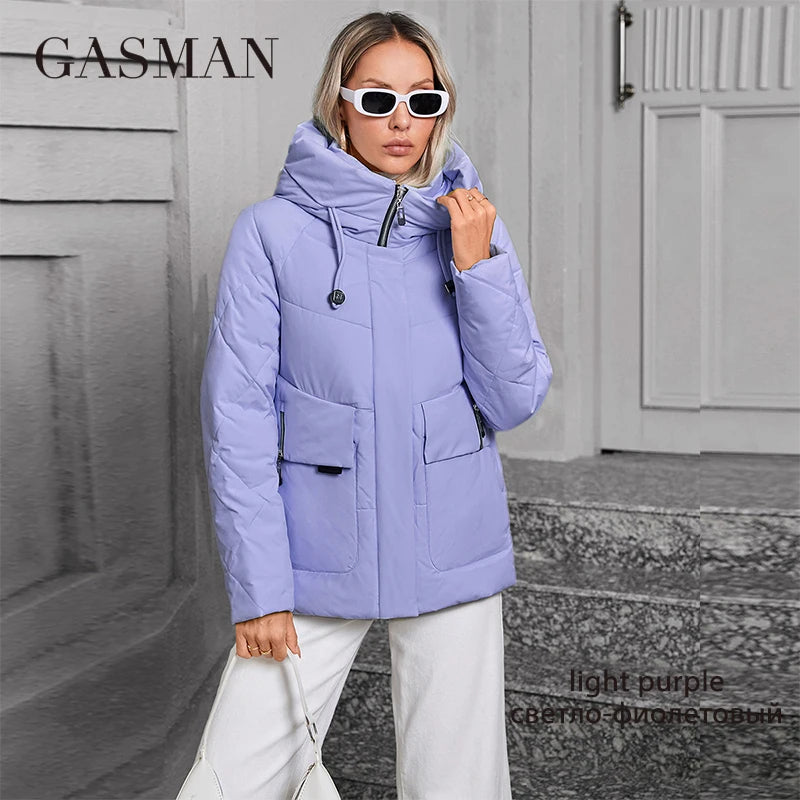 GASMAN 2024 Winter Down Jacket Collection Fashion Solid Stand-up collar Women Coats Elegance Hooded Women's jackets 83278