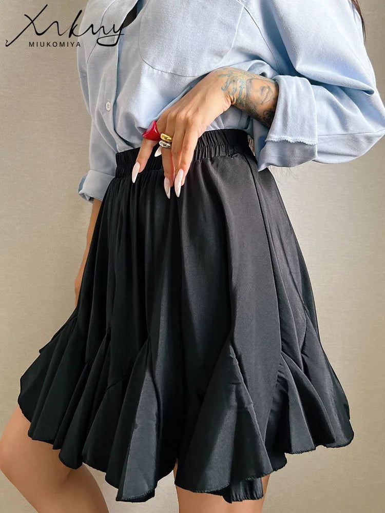 MiuKiMiYa White Pleated Mini Skirts Women Summer 2025 High Waist Irregular Pleated A Line School Black Short Skirts For Women