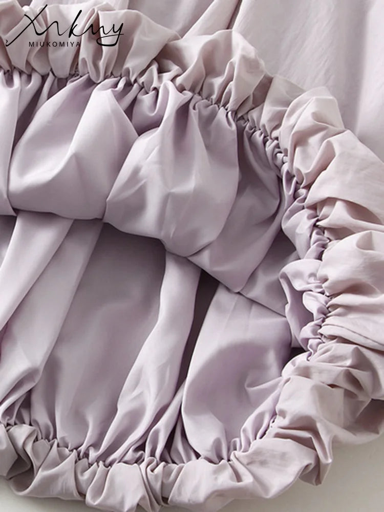 MiuKoMiYa White Midi Bubble Skirt Women High Waist Autumn 2025 Loose Pockets Women's Skirts A-line Solid Women Black Midi Skirts