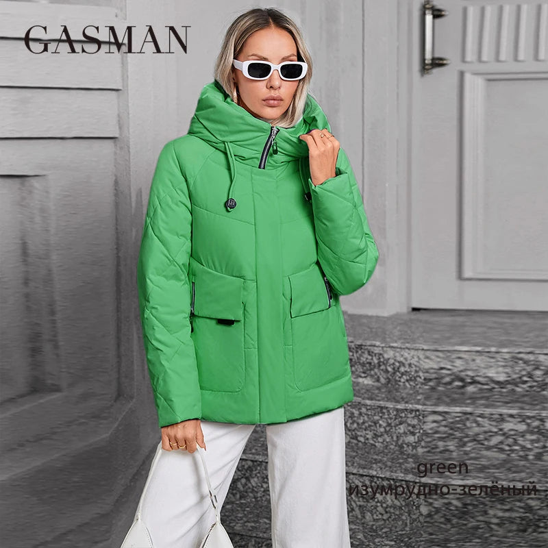 GASMAN 2024 Winter Down Jacket Collection Fashion Solid Stand-up collar Women Coats Elegance Hooded Women's jackets 83278