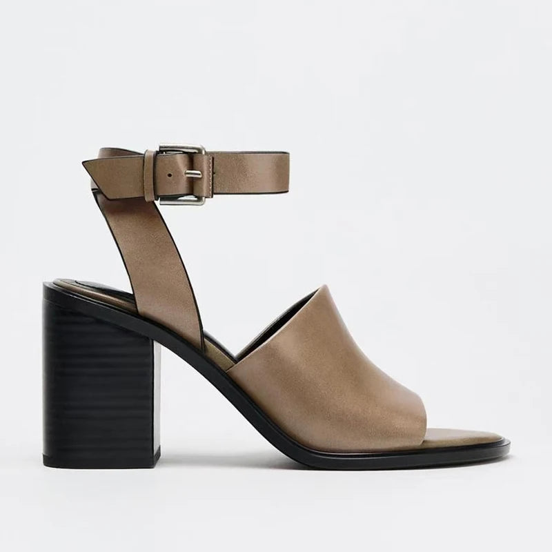 Fashion Genuine Leather Women Sandals 2025 Summer New Shoes Open Toe Rome Style High Heels Fashion Buckle Gladiator Shoes Woman