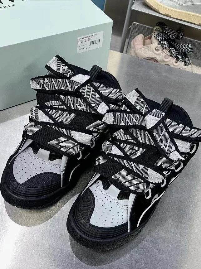 New Designer Slippers Sneakers Flat Shoes Women Luxury Brand Trainer Lace Up Men Top Quality Thick Laces Skateboard Shoes Unisex