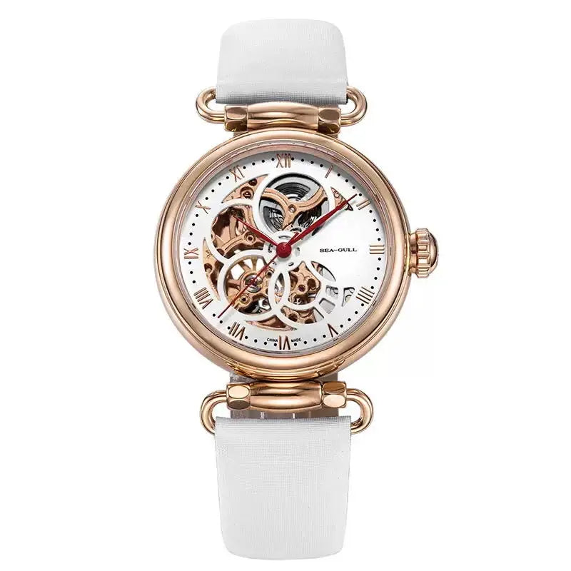 Seagull Fashion Women's Watch Leather Strap Waterproof Skeleton Automatic Mechanical For Ladies Watch Necklace Set 6002L Series