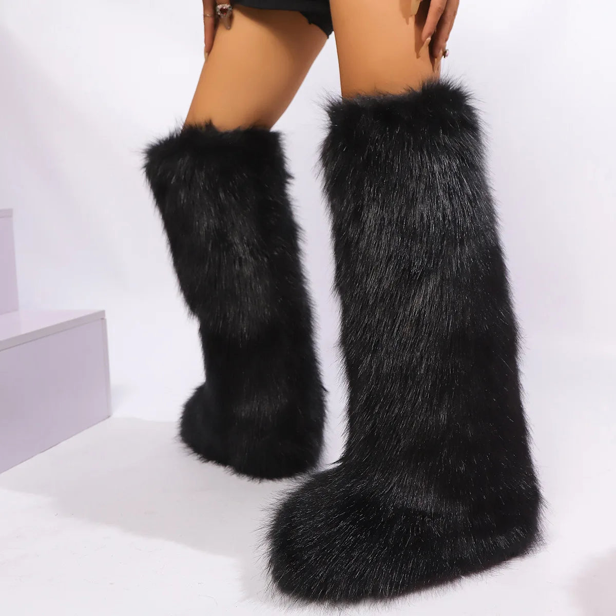 Real raccoon fur boots for women in winter, real fur fox snow boots for women in winter