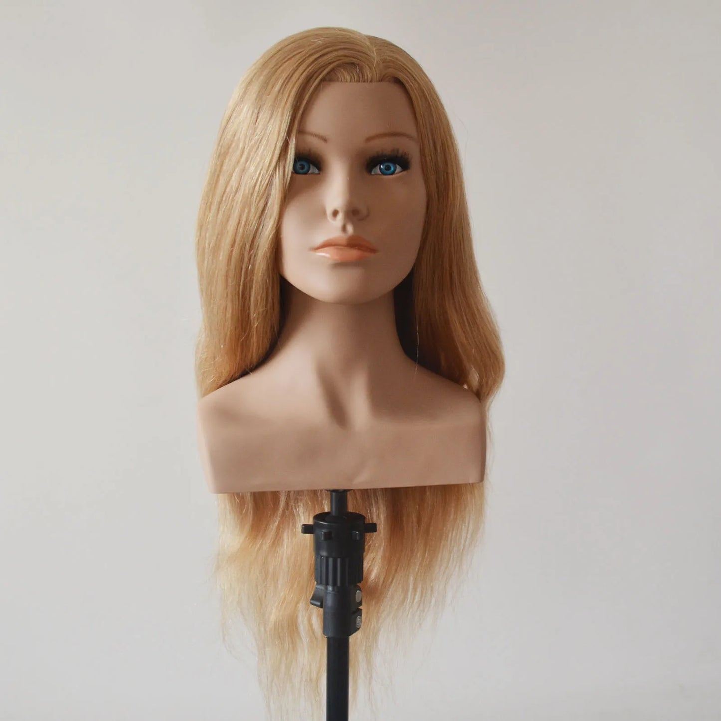 High Grade Mannequin Head  100%Real Natural Human Hair 24" Hairdressing Head Dummy Dolls Blonde Hair Training Head With Shoulder