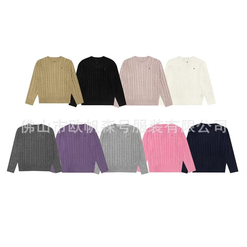 Classic Knitted round Neck Sweater Embroidered Basic Twist Autumn Winter Trendy Brand New LF Small Label Small Horse
