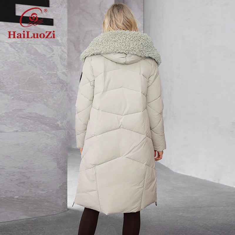 Hailuozi 2024 New Winter Women's winter jacket with large pocket hooded sheepskin classic fashion women's coat 51