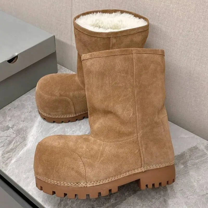 Luxury Size 35-43 New Snow Boots Women Thick Fur Warm Winter Boots Cow Suede Knee High Boots Fashion Platform Hiking Boots