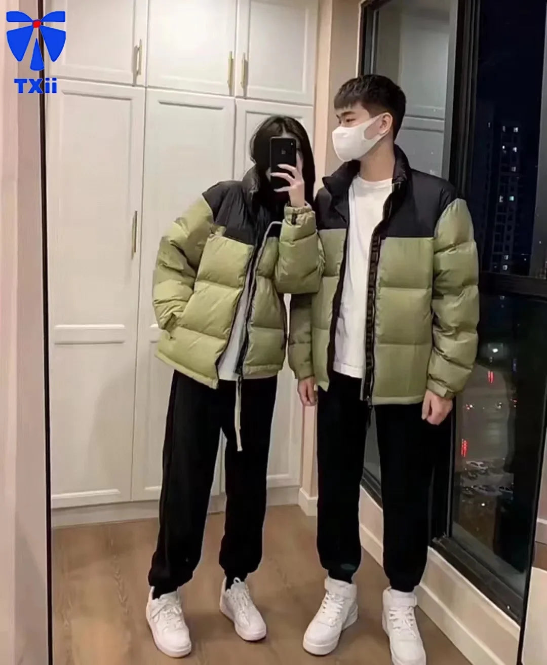 TXii New High Quality Face 1996  Down Jacket Winter Warmth And Windproof 700 Thick Color Matching  Goose Down Bread Jacket