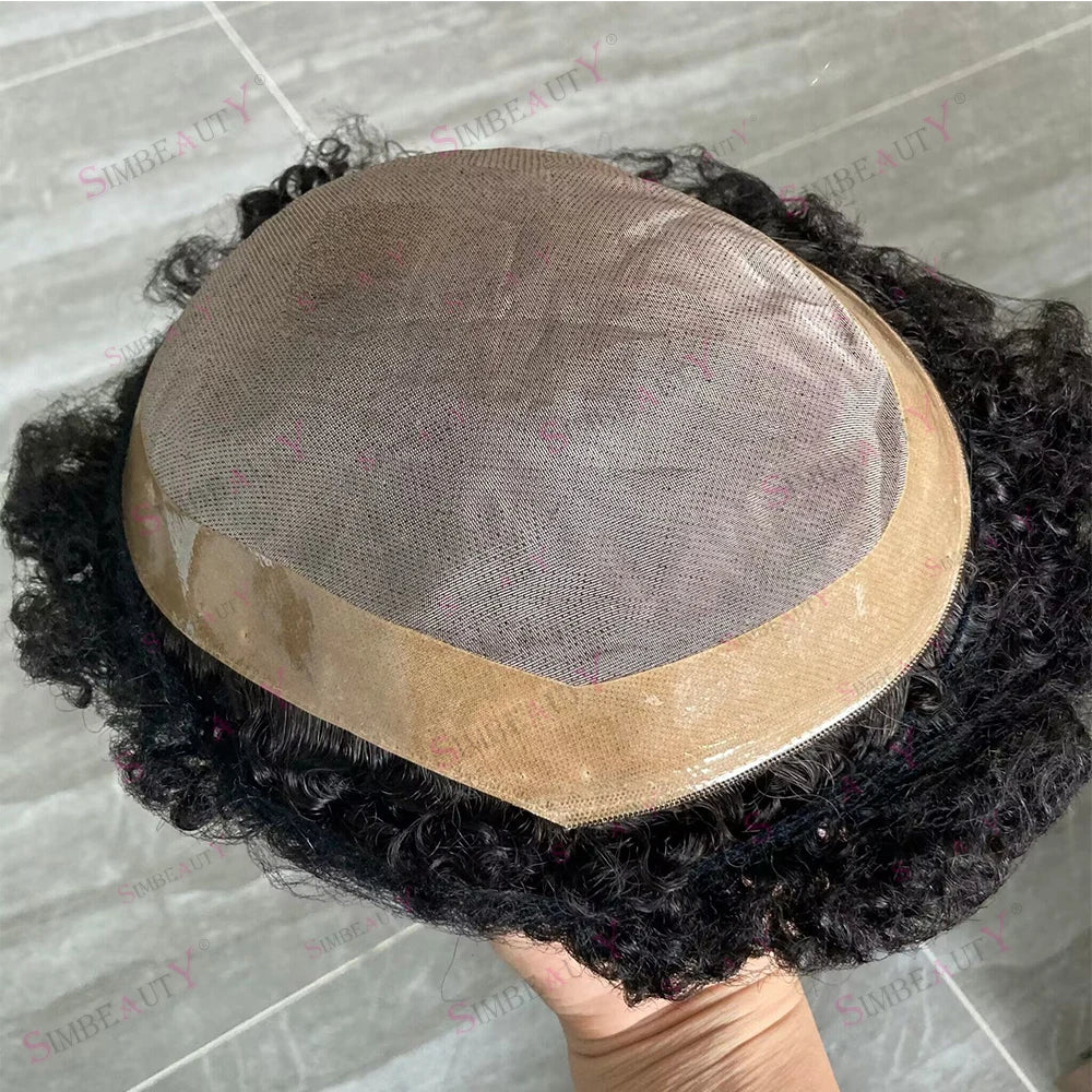 26mm Deep Curly 100% Human Hair Durable Skin #1 Black #3 Brown Wig Men's Toupee Invisible Transparent PU Prosthesis System Units