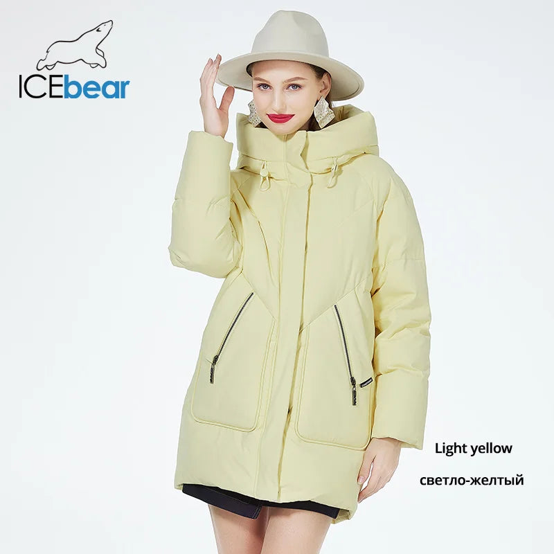 ICEbear 2023 new women's winter puffer jacket mid-length casual hooded windproof cotton coat brand clothing GWD3922I