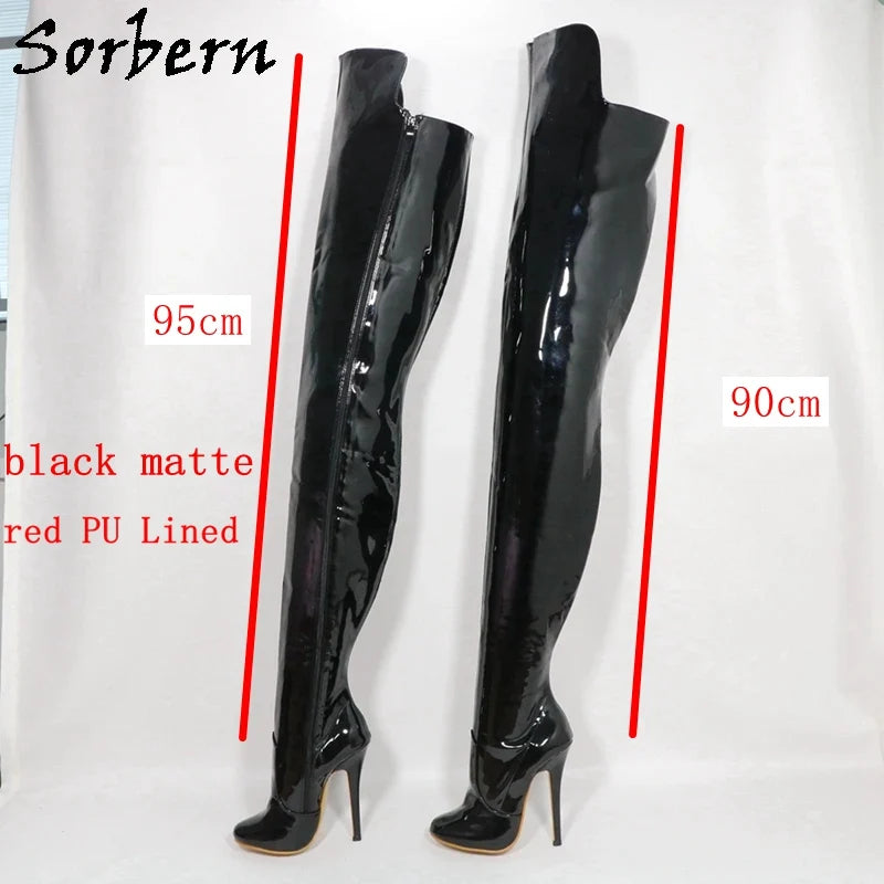 Sorbern Retro Burlesque High Heel Super Long Boots Women 85Cm Back Crotch Thigh High 95cm Front Round Toe Custom Stilettos Shoes
