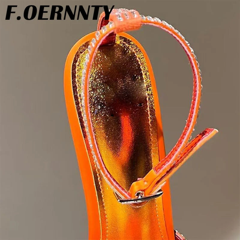 Summer New Rhinestone Closed Toe Runway Sandals Women Weave Hollow Stiletto Sandals Sexy Ankle Strap Crystal Sandals Women