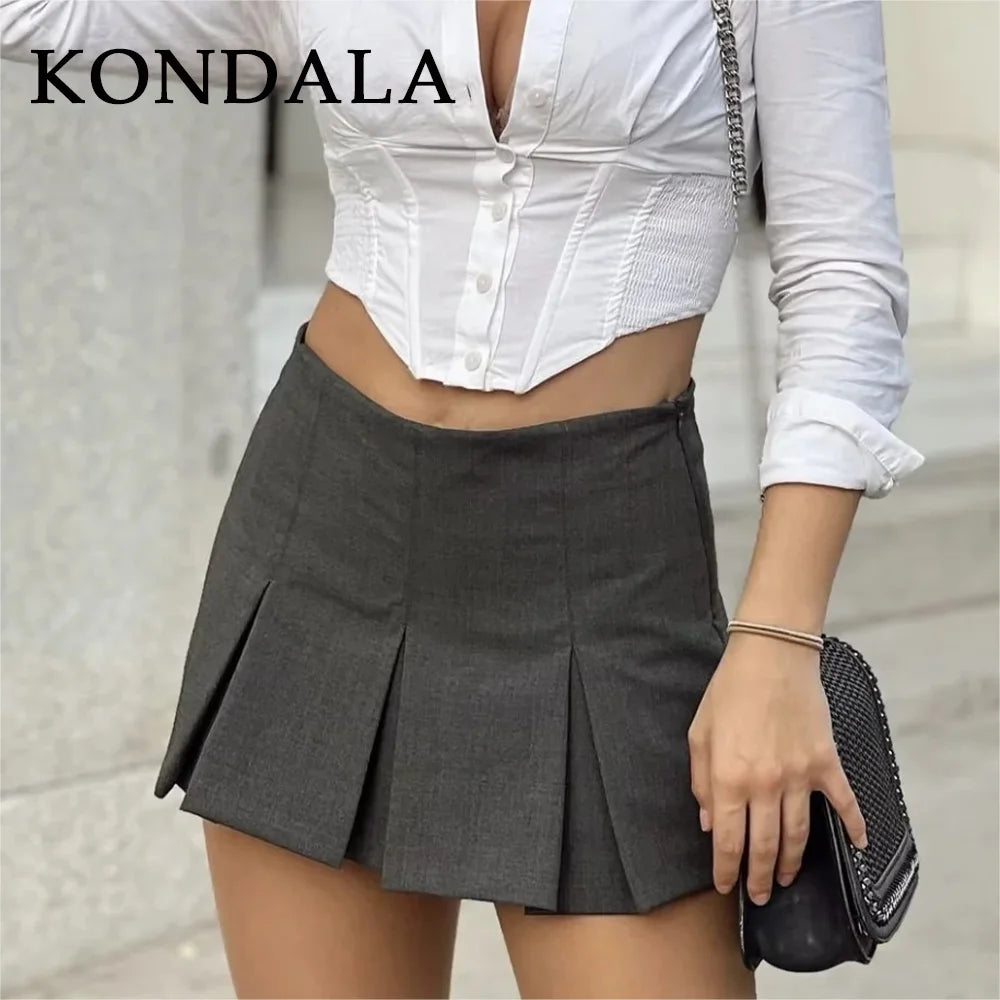 KONDALA 2025 Fall Winter Women Casual Tierred Mini Skirts Fashion Vintage Solid High Wasit Ruffles Pleated Sexy Shorts Skirts
