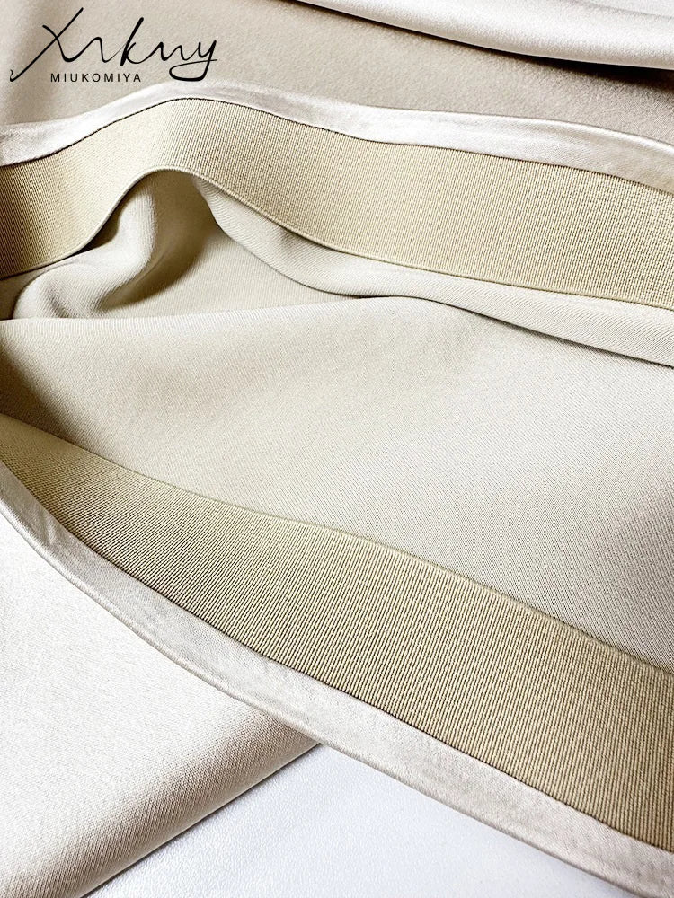 MiuKoMiYa Black Women Long Skirts High Waist Slit Satin Maxi Skirt 2025 Summer Elastic Waist Beige Skirt For Women Long Silk