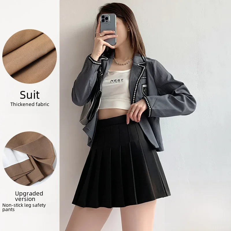 100-crotch Women Spring Summer Jk White A- crotch High-waist Short Skirt Autumn Winter Plaid Half-skirt