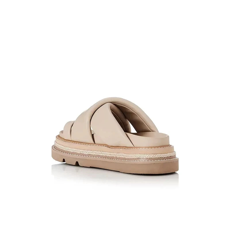 ALIAS MAE 2024 Summer New Women's Beach Slippers Master Quality Genuine Leather Handmade Trendy Style Classic Solid Color