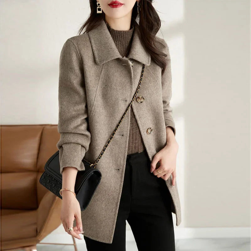 Korean Style Elegant High End Autumn Winter New Coat Medium Length Slimming Doll Collar Small Size Woolen Jacket for Women