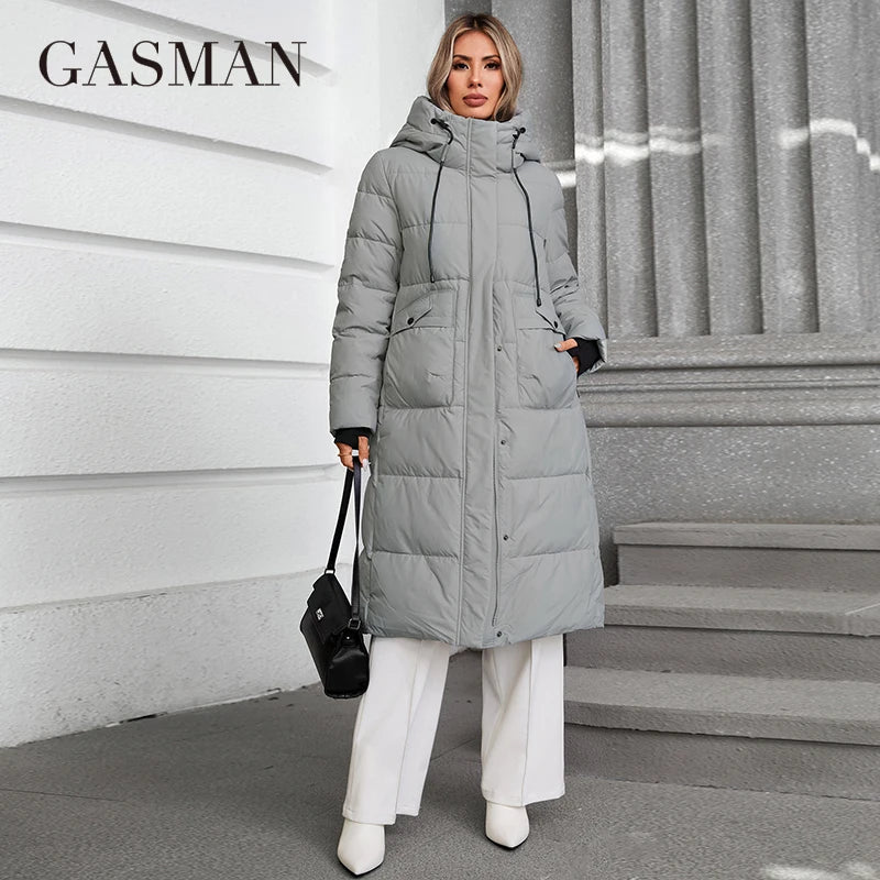 GASMAN 2024 Women's jacket long Fashion Grace women winter down jackets Zipper pocket with belt parka high quality outwear 88602