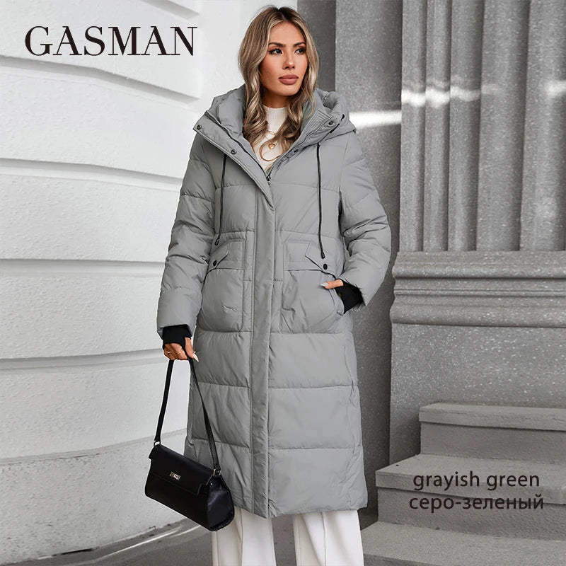 GASMAN 2024 Women's jacket long Fashion Grace women winter down jackets Zipper pocket with belt parka high quality outwear 88602