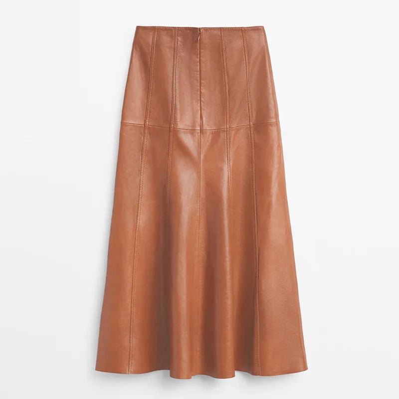 Genuine Leather Skirt for Women 2025 NEW Fashion High Waist Stitching Ladies Elegant Mermaid Skirts Chic Women Sheepskin Skirt