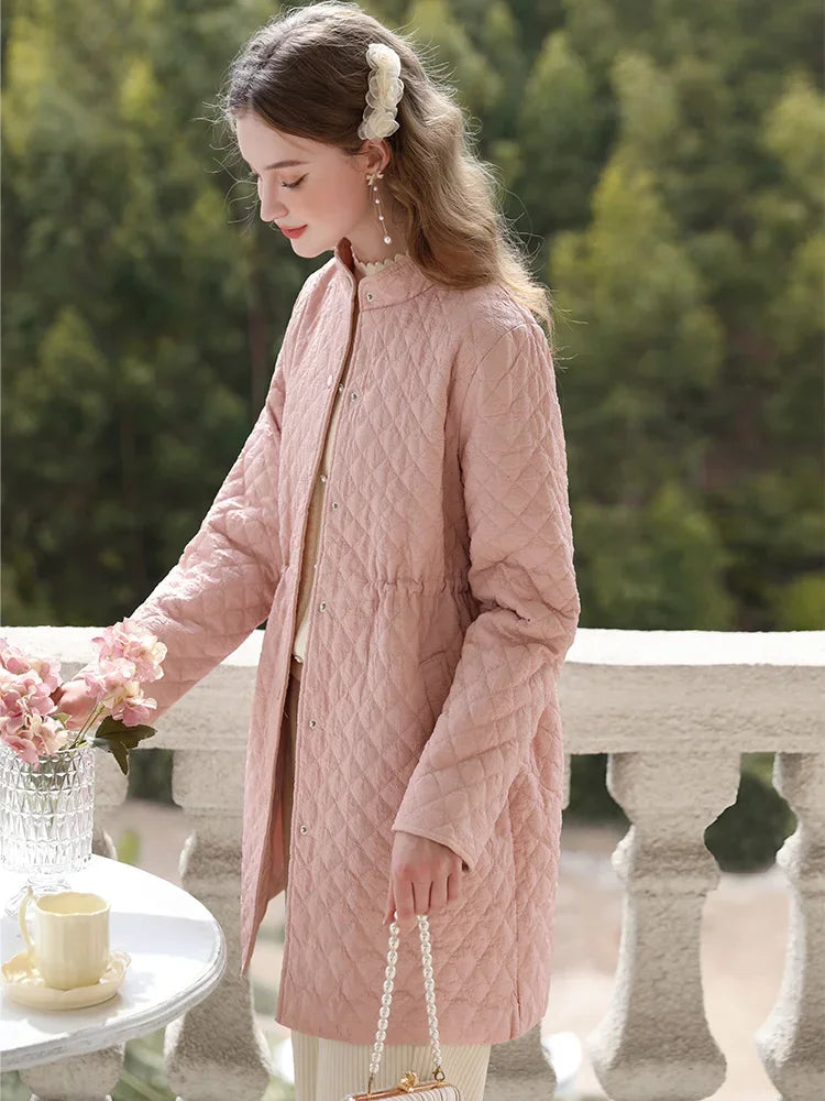 I BELIEVE YOU Small Fragrant Wind Parkas For Women Grid Long Padded Coat 2023 New Winter Outerwear Warm Jacket 2234155372