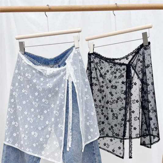 INS Blogger Lace Layered Gauze Skirt Y2k Streetwear Apron Wrap Skirt Lace Up Matching Pants Spicy Girl Stacked Y2k Wrap Skirt