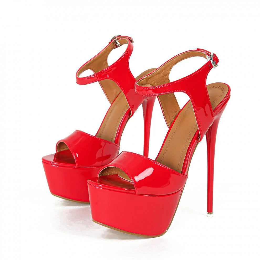 Big Size 45 46 Black Patent Leather Super High Heels Platform Sandals For Women Sexy Open Toe  Shoes Pumps Party