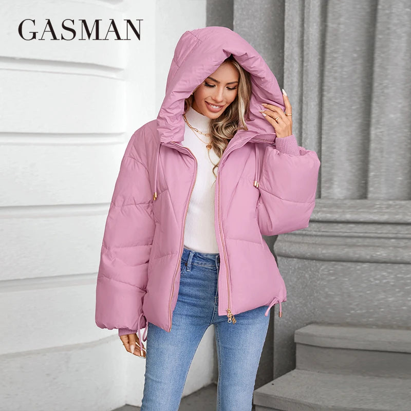 GASMAN 2024 New Coats Women Winter Down Jacket Classic Design Zipper Fleece Pocket Female Elegant Parkas  88578