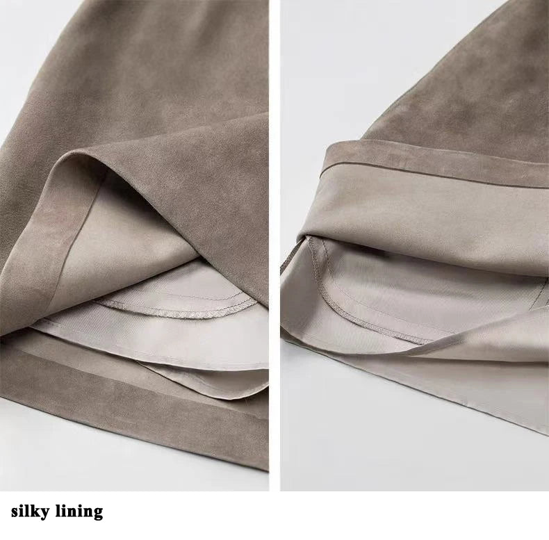 Suede Leather Mini Skirt for Women 2025 Spring Chic Sexy Slimming  A-line Pocket Micro Jupe Mujer Streetwear Show Long Leg Saias