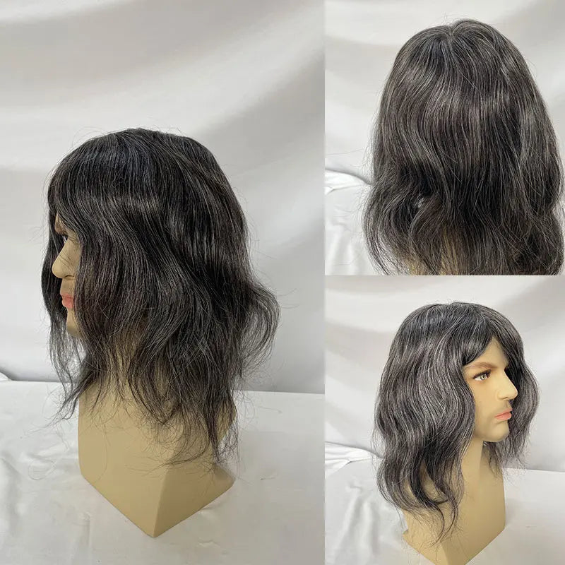 12 Inch Ultra Thin Skin Men Toupee Long V-loop Full PU Hair Replacement System For Men Wigs 10''x8'' Base 1B/40 Color