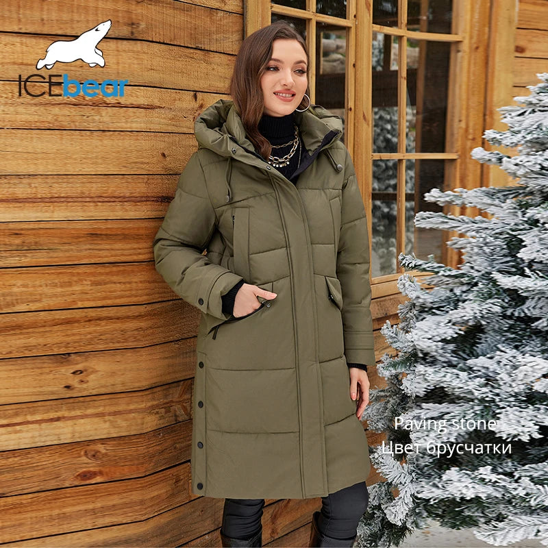 ICEbear 2024 Women's Jacket Long Fashion Women's Winter Down Coat Zip Pocket With Belt Parka High quality coat GWD4675P