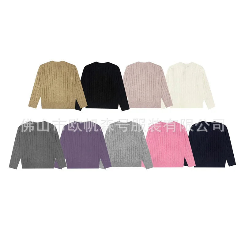 Classic Knitted round Neck Sweater Embroidered Basic Twist Autumn Winter Trendy Brand New LF Small Label Small Horse