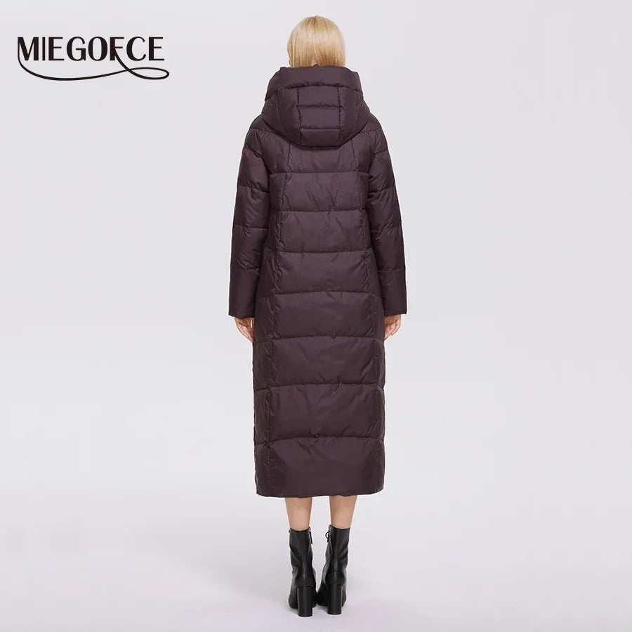 MIEGOFCE 2024 Winter Women Outwear Parka Super Long Warm And Windproof Zipper Cotton Coat With Stand-Up Collar Jackets D21679
