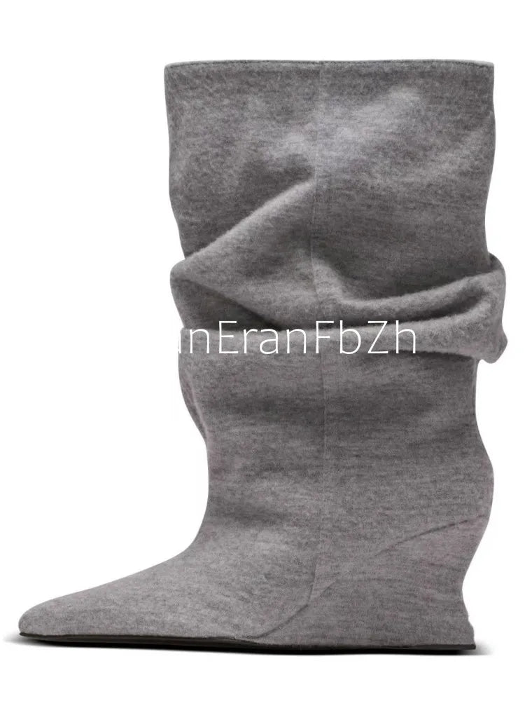 European and American Autumn and Winter Pleated Thick High Heels Knee High Women's Boots Pointed Fashion Party Women's Boots