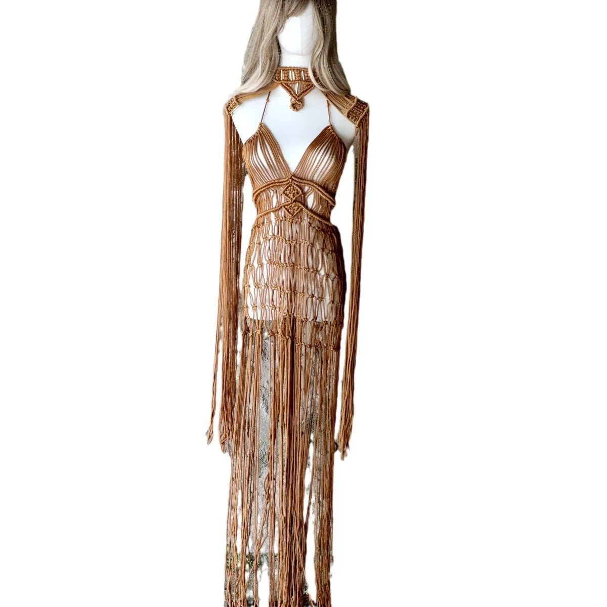 Handmade Crochet Knitted Women Cover Ups Tassel Hollow Out 2 Piece Set 2024 Summer Holiday Outfits Elegant Beach Bathing Suit