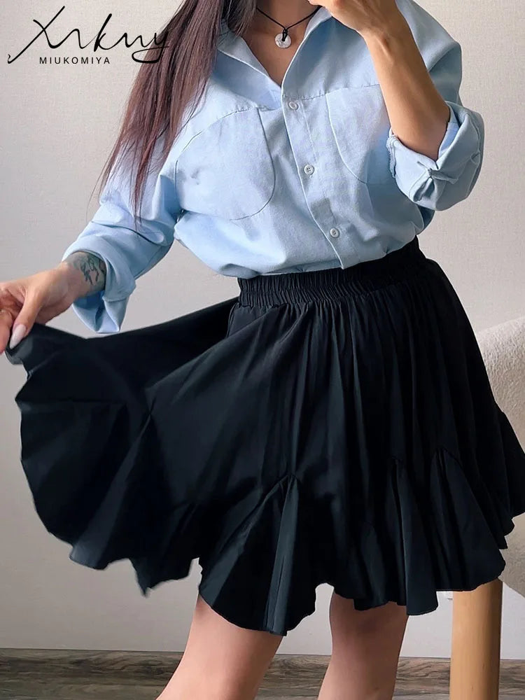 MiuKiMiYa White Pleated Mini Skirts Women Summer 2025 High Waist Irregular Pleated A Line School Black Short Skirts For Women