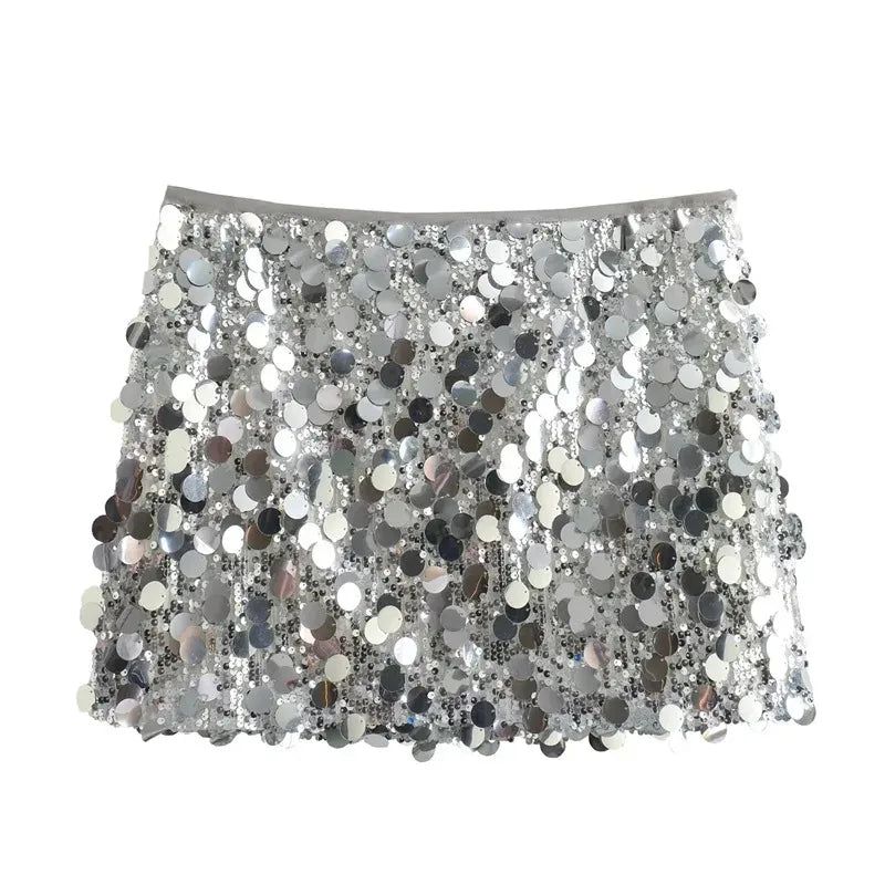 Silver Sequin Skirt Woman High Waist Mini Skirt Woman Fashion Shiny Glitter Elegant Short Skirts For Women Y2k Skirts