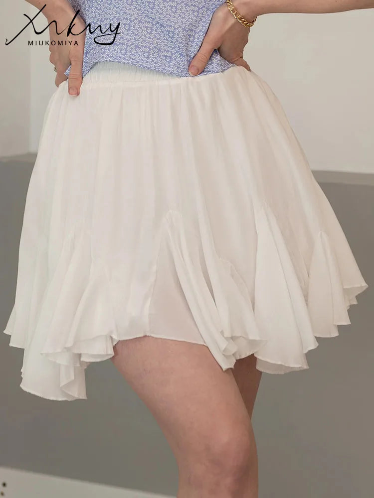 MiuKiMiYa White Pleated Mini Skirts Women Summer 2025 High Waist Irregular Pleated A Line School Black Short Skirts For Women