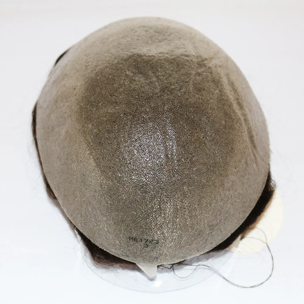 80%Density 0.02mm HD Poly Thin Skin Grey 220# 610# Invisible Natural Hairline Blonde Men Toupee Full Vioop Human Hair Prosthesis