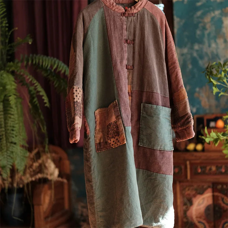 Johnature Women Winter Vintage Parkas Stand Long Sleeve Button Plus Cotton Winter Coats 2025 New Chinese Style Women Parkas