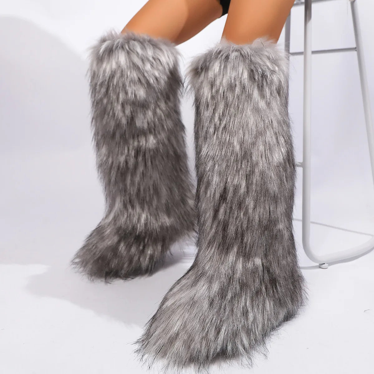 Real raccoon fur boots for women in winter, real fur fox snow boots for women in winter