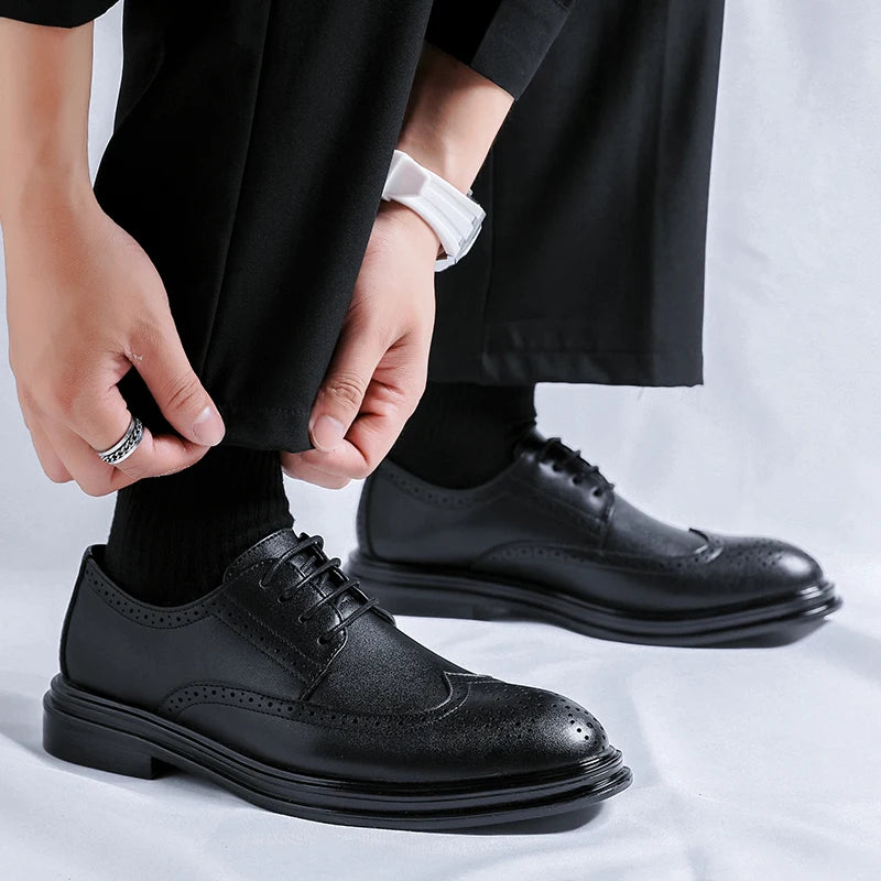 Genuine Leather Men's Dress Shoes Lace-Up Men Big Size 38-46 Casual Shoes Handmade Classic Men Footwear for Wedding Male Oxfords