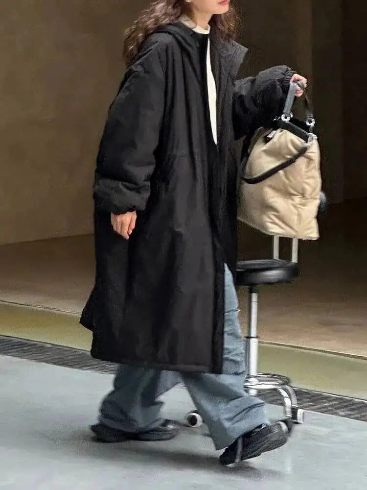 [LANMREM] Hooded Cotton Coats For Women Thick Warm Outdoors Outwear Streetwear Female Warm Clothing 2025 Winter New 26C881