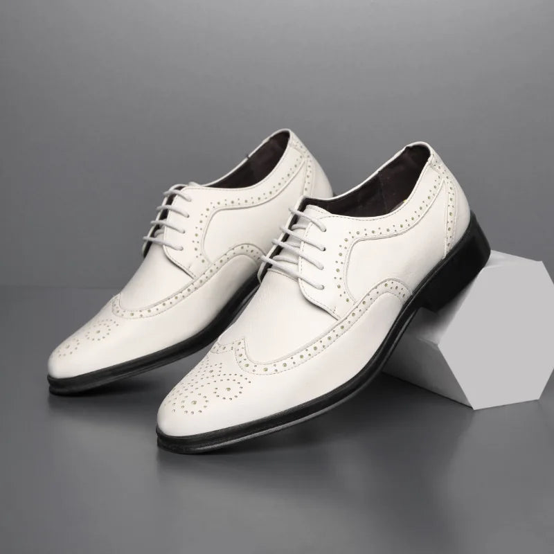 Men Dress Shoes Handmade Brogue Style Party Leather Wedding Shoes Men Flats PU Leather Formal Shoes Breathable Business Loafers