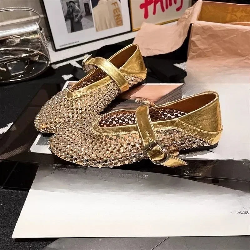 Summer New Fishing Net Hollow-out One Word Mary Zhen Baotou Single Shoes Sandals Women