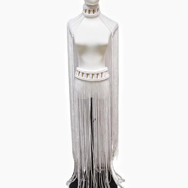 Tassel Hand Crochet Knitted Women Bikini Cover Ups 2023 Summer Holiday Beach Bathing Suit Sexy Hollow Out Skirts Matching Set