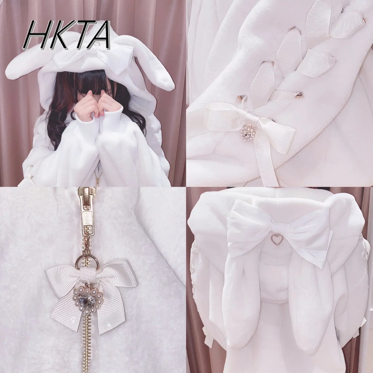 High Quality Japanese Winter New Sweet Cute Mine Cute Rabbit Ear Plush Cotton Coat Jacket Girl Lolita Fur Coats Women Parkas