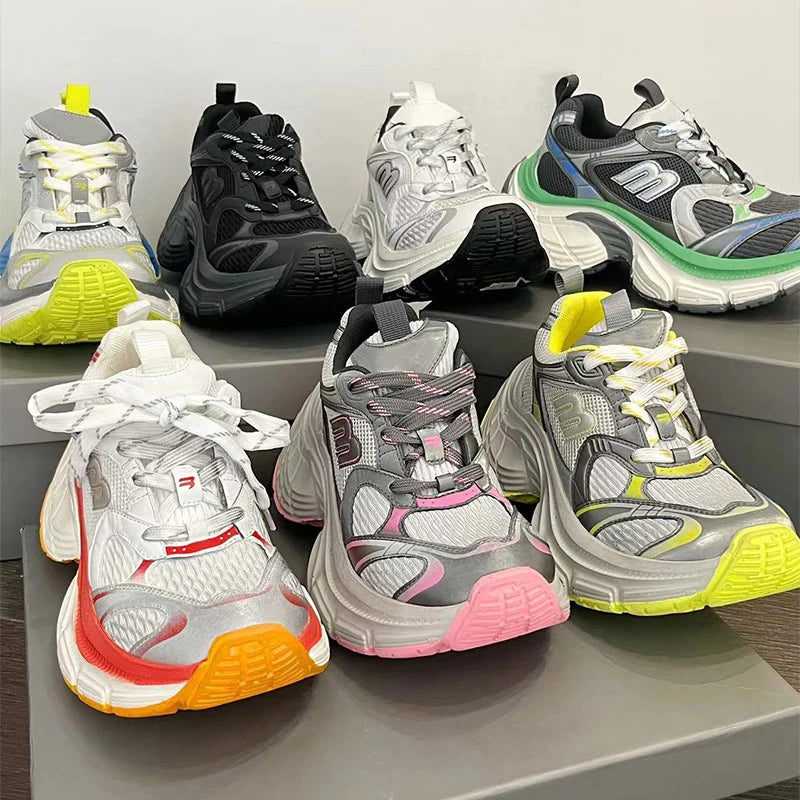 Fashion Contrast Color Design Women's Vulcanized Shoes Brand Design Thick Sole Heightening Sports Shoes Ladies New Sneakers 2025